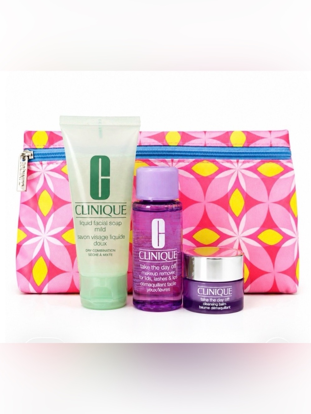Clinique Take The Day Off Travel Set 4 Pc Makeup Bag NEW Soap Cleansing Balm